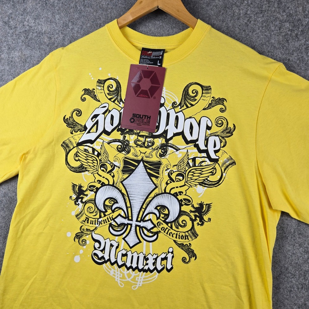 Vintage Southpole Graphic Shirt Men Large Yellow Fleur De Lis Y2K Streetwear New